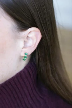 Demi créoles or jaune émeraudes diamants