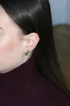 Demi créoles or jaune émeraudes diamants