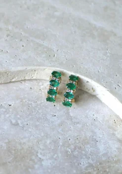Demi créoles or jaune émeraudes diamants