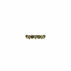 Demi-alliance or jaune, diamants et émeraudes