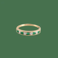 Demi-alliance or jaune Diamants Emeraudes