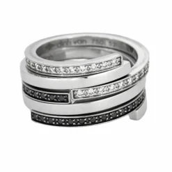DINH-VAN - Spirale - Bague or blanc, diamants noirs et diamants