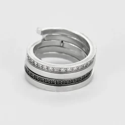 DINH-VAN - Spirale - Bague or blanc, diamants noirs et diamants