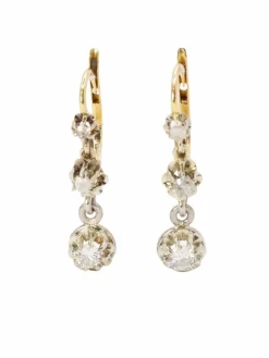 Dormeuses anciennes or jaune platine diamants Old Single Cut