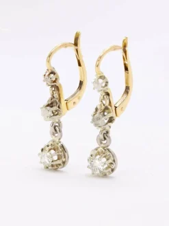 Dormeuses anciennes or jaune platine diamants Old Single Cut