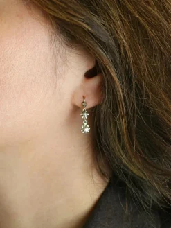 Dormeuses anciennes or jaune platine diamants Old Single Cut