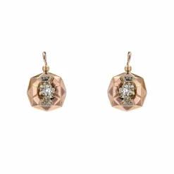 Dormeuses anciennes or rose et diamants