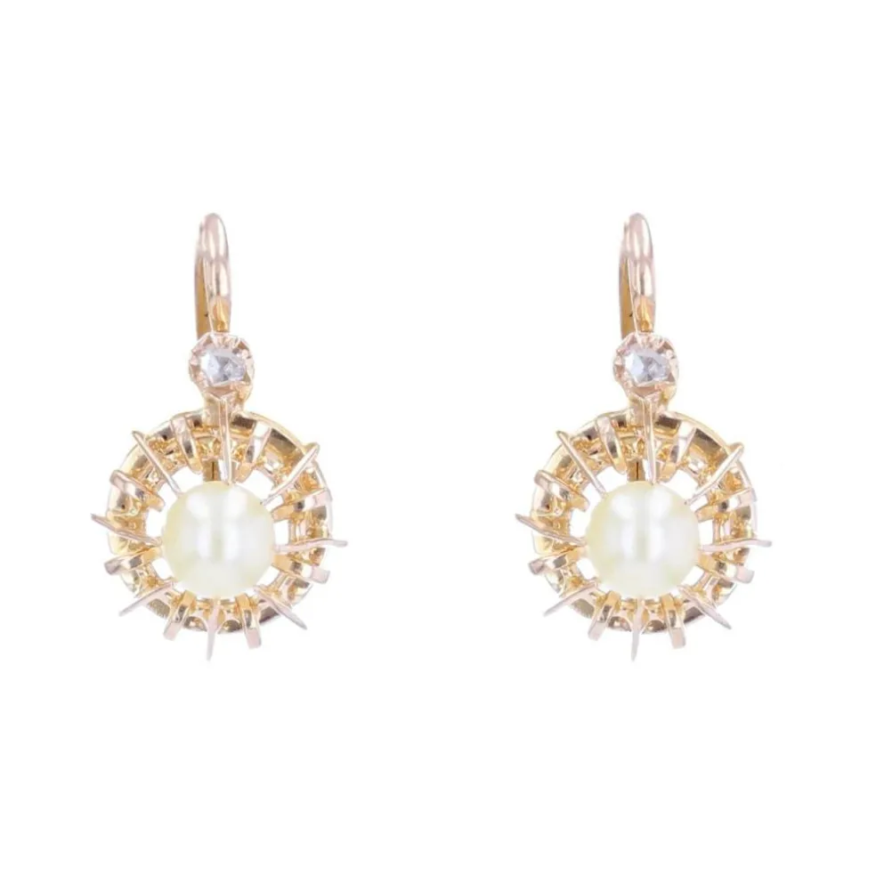 Dormeuses anciennes or rose perle et diamant