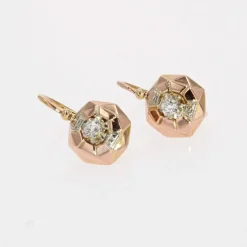 Dormeuses anciennes or rose et diamants