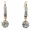 Dormeuses antique or rose 18k sertie de diamants en serti griffes surmonté d'une ligne de diamants taillé en rose