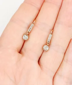 Dormeuses antique or rose 18k sertie de diamants en serti griffes surmonté d'une ligne de diamants taillé en rose