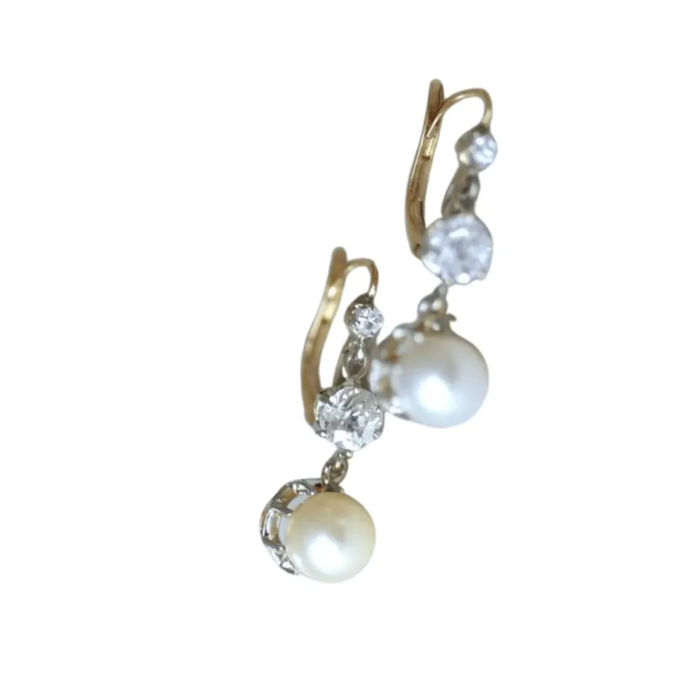 Dormeuses Art Déco or, perles et diamants