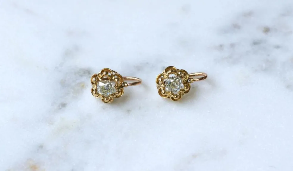 Dormeuses Diamants taille ancienne coussin 1.40 Ct