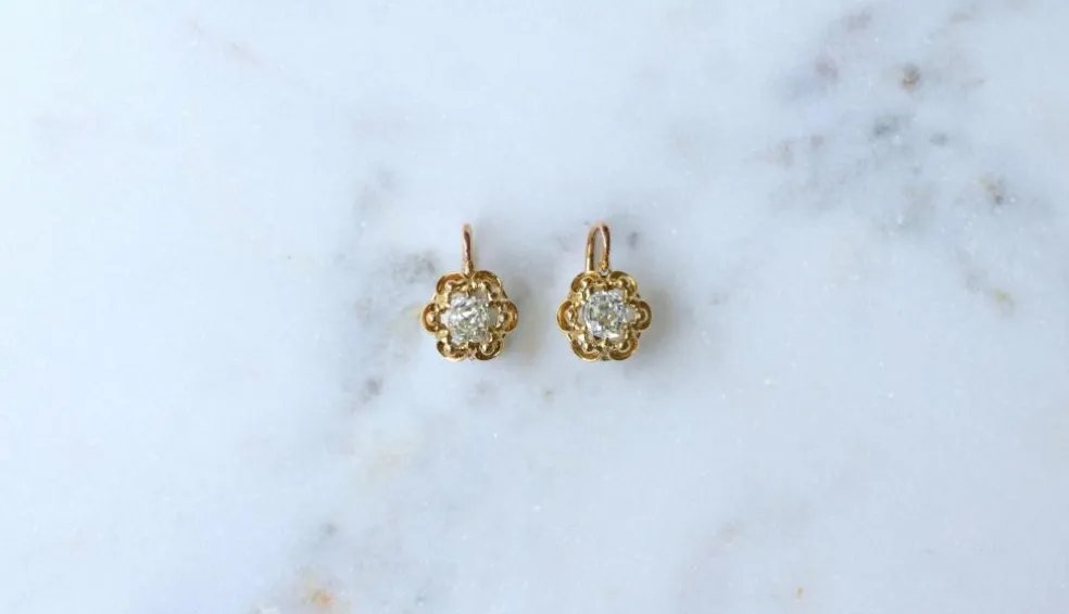 Dormeuses Diamants taille ancienne coussin 1.40 Ct