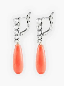 Dormeuses en Or blanc, Corail Et Diamants