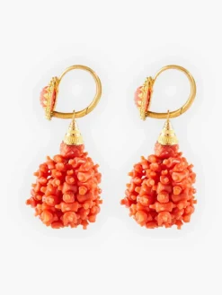 Dormeuses en or jaune et corail