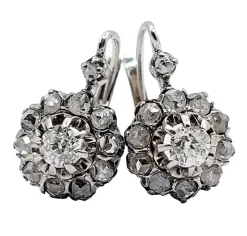 Dormeuses marguerite antique or blanc diamants