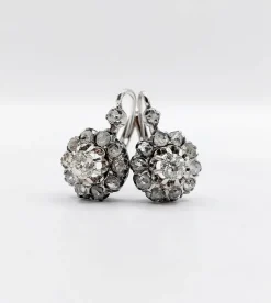 Dormeuses marguerite antique or blanc diamants