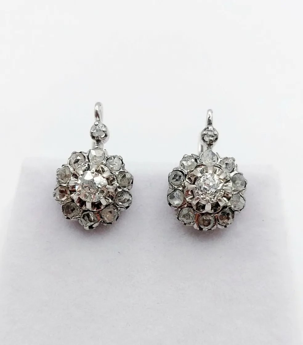 Dormeuses marguerite antique or blanc diamants