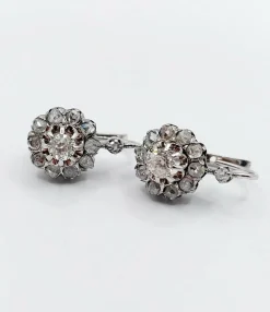 Dormeuses marguerite antique or blanc diamants