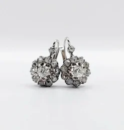 Dormeuses marguerite antique or blanc diamants