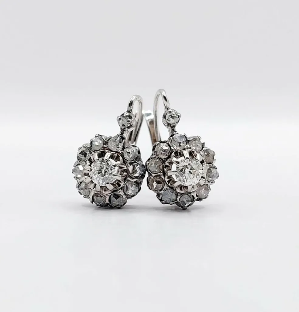 Dormeuses marguerite antique or blanc diamants