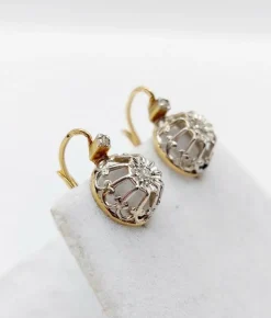 Dormeuses or jaune , diamant taille ancienne sertis fleur de lys (1900)