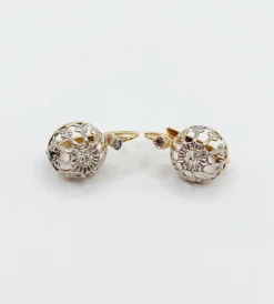 Dormeuses or jaune , diamant taille ancienne sertis fleur de lys (1900)