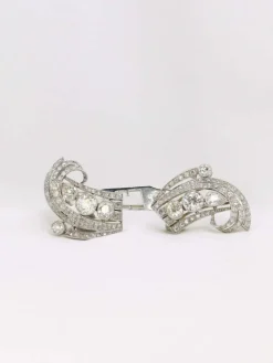 Double Clip Art-Déco platine diamants taille ancienne