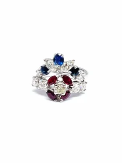 Duo de bagues or blanc diamants saphirs rubis
