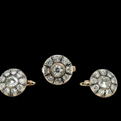 Ensemble bague et boucles d'oreilles victoriennes en or et argent avec diamants