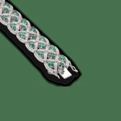 Exceptionnel Bracelet Diamants, Emeraudes, Or Gris