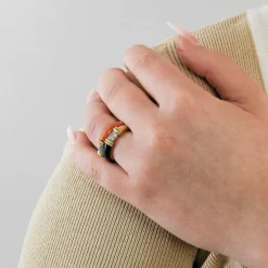 FRED - Bague Isaure deux joncs onyx, corail diamants