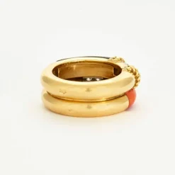 FRED - Bague Isaure deux joncs onyx, corail diamants