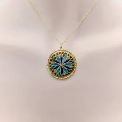 french Plique-à-Jour gold stained glass Pendant