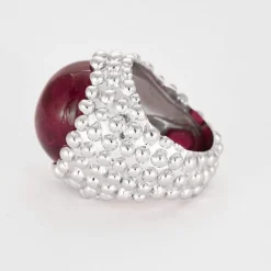 GARNAZELLE - POUDRE D'ESCAMPETTE - Bague or blanc et tourmaline cabochon