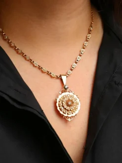 GEORGES BRUNET - Collier Napoléon III or jaune diamants perles fines