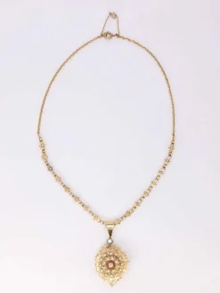 GEORGES BRUNET - Collier Napoléon III or jaune diamants perles fines