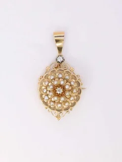 GEORGES BRUNET - Collier Napoléon III or jaune diamants perles fines
