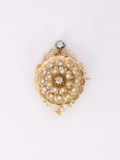 GEORGES BRUNET - Collier Napoléon III or jaune diamants perles fines