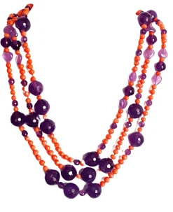 Grand collier sautoir corail ancien méditerranéen et perles d'améthyste