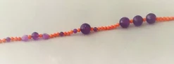 Grand collier sautoir corail ancien méditerranéen et perles d'améthyste