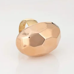 Grande bague cocktail à facettes 14 carats, or jaune rose bicolore