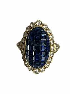 Importante Bague Or Jaune Saphirs Princesse Diamants