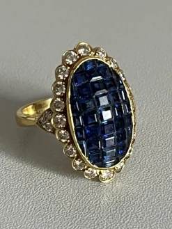 Importante Bague Or Jaune Saphirs Princesse Diamants