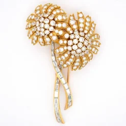 Importante Broche Florales Or 18 Carats et Diamants, Vintage