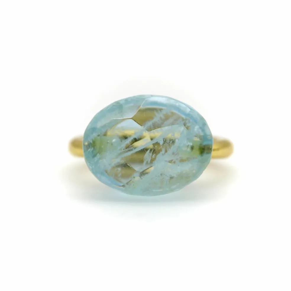 22K Gold Marie-Hélène de Taillac Milky Aquamarine Cabochon Ring