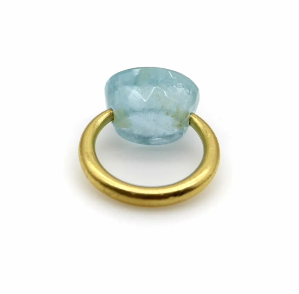 22K Gold Marie-Hélène de Taillac Milky Aquamarine Cabochon Ring