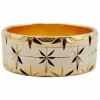 Large bague jonc alliance or rose et gris ciselée de motifs étoilés