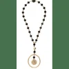 Long Sautoir Ivoire, onyx, Corail ancien